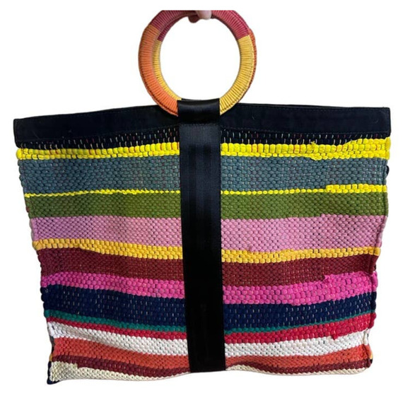 bebe Handbags - Bebe Rag Rug Tote Bag Colorful Large Feed Goodness Into the World VTG
